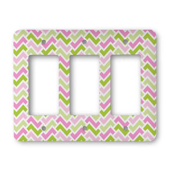 Custom Pink & Green Geometric Rocker Style Light Switch Cover - Three Switch