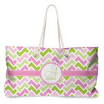 Pink & Green Geometric Large Tote Bag with Rope Handles (Personalized)