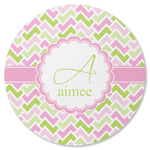 Pink & Green Geometric Round Rubber Backed Coaster (Personalized)