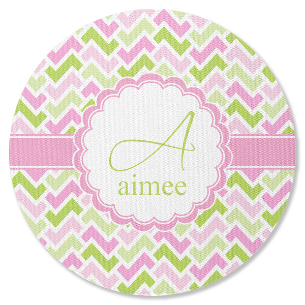 Custom Pink & Green Geometric Round Rubber Backed Coaster (Personalized)