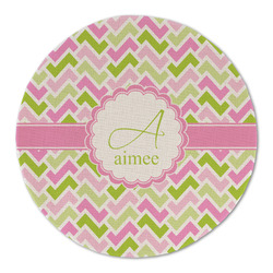 Pink & Green Geometric Round Linen Placemat - Single Sided (Personalized)