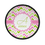 Pink & Green Geometric Iron On Round Patch w/ Name and Initial