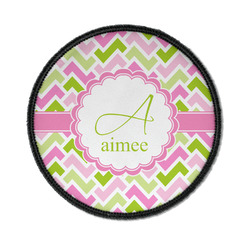Pink & Green Geometric Iron On Round Patch w/ Name and Initial