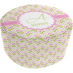 Pink & Green Geometric Round Pouf Ottoman (Personalized)