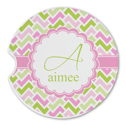 Pink & Green Geometric Sandstone Car Coaster - Single (Personalized)