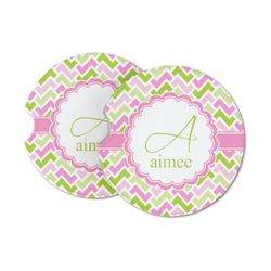 Pink & Green Geometric Sandstone Car Coasters - Set of 2 (Personalized)