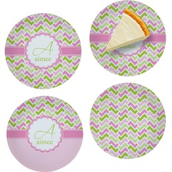 Pink & Green Geometric Set of 4 Glass Appetizer / Dessert Plate 8" (Personalized)