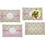 Pink & Green Geometric Set of 4 Glass Rectangular Lunch / Dinner Plate (Personalized)