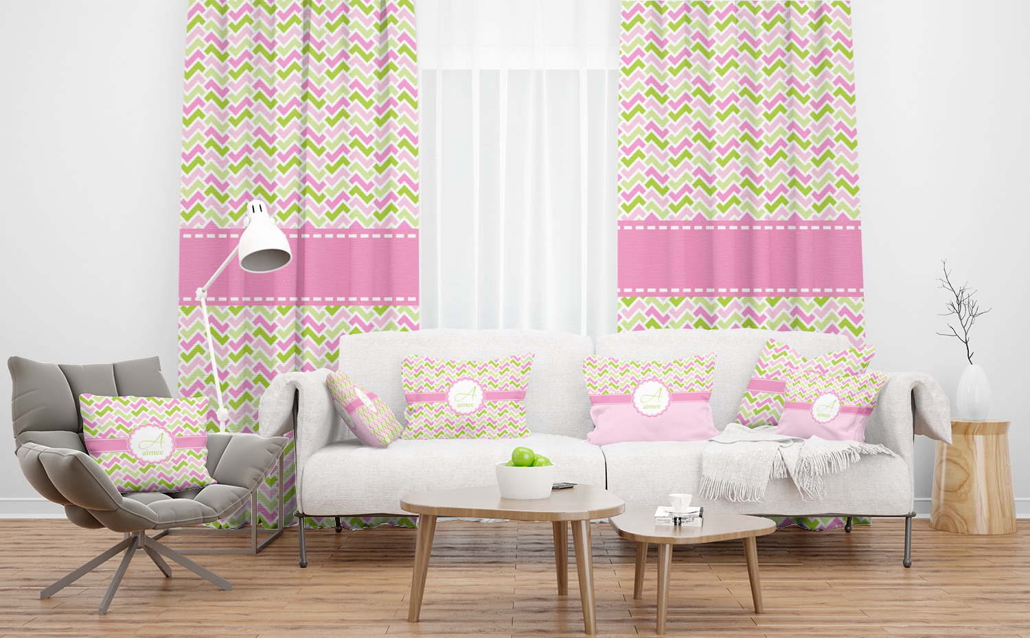 Custom Pink & Green Geometric Curtain | YouCustomizeIt