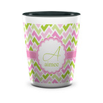 Pink & Green Geometric Ceramic Shot Glass - 1.5 oz - Two Tone - Set of 4 (Personalized)