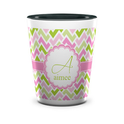 Pink & Green Geometric Ceramic Shot Glass - 1.5 oz - Two Tone - Single (Personalized)