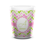 Pink & Green Geometric Ceramic Shot Glass - 1.5 oz - White - Single (Personalized)