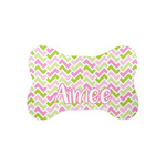 Pink & Green Geometric Bone Shaped Dog Food Mat (Small) (Personalized)