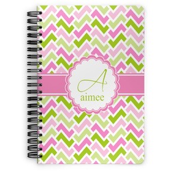 Pink & Green Geometric Spiral Notebook - 7x10 w/ Name and Initial