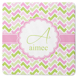 Pink & Green Geometric Square Rubber Backed Coaster (Personalized)