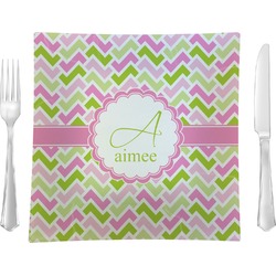 Pink & Green Geometric Glass Square Lunch / Dinner Plate 9.5" (Personalized)