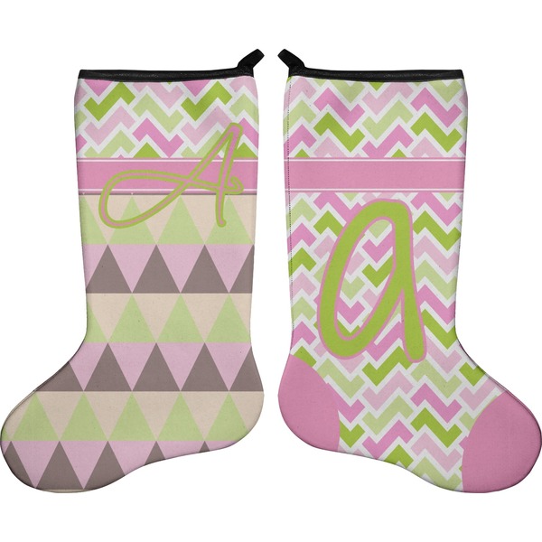 Custom Pink & Green Geometric Holiday Stocking - Double-Sided - Neoprene (Personalized)