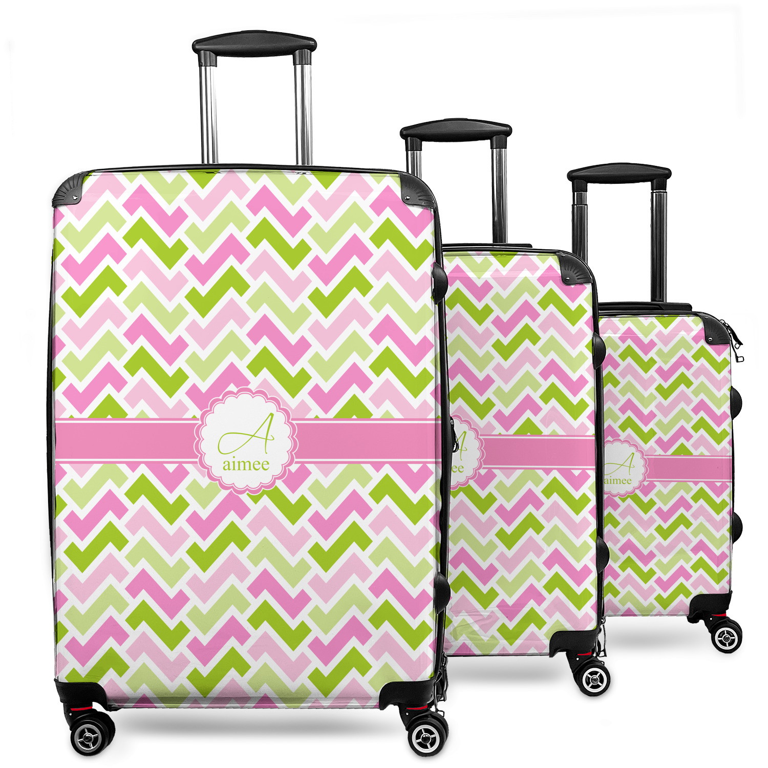 Pink and store green luggage