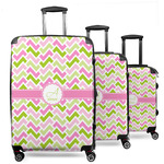 Pink & Green Geometric 3 Piece Luggage Set - 20" Carry On, 24" Medium Checked, 28" Large Checked (Personalized)