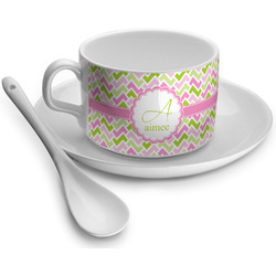 Pink & Green Geometric Tea Cup - Single (Personalized)