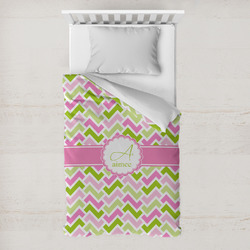 Pink & Green Geometric Toddler Duvet Cover w/ Name and Initial