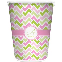 Pink & Green Geometric Waste Basket - Single Sided (White) (Personalized)