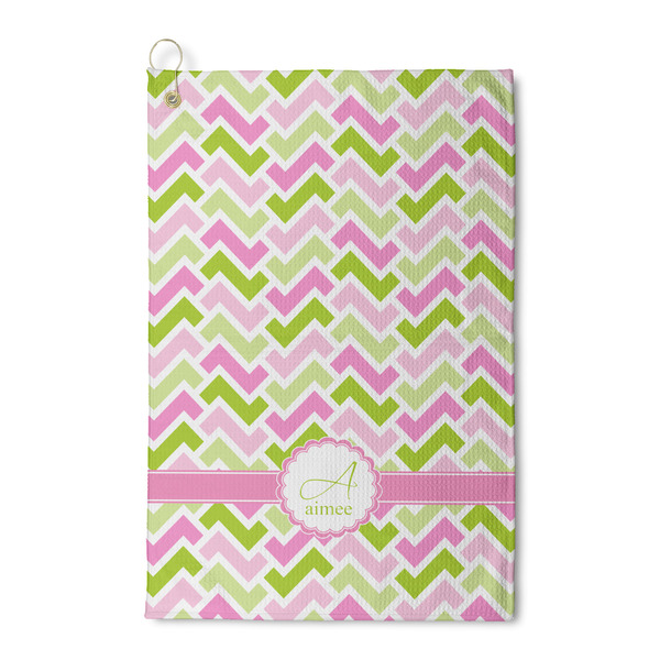 Custom Pink & Green Geometric Waffle Weave Golf Towel (Personalized)