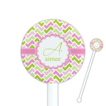 Pink & Green Geometric 5.5" Round Plastic Stir Sticks - White - Double Sided (Personalized)