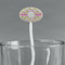 Pink & Green Geometric White Plastic 7" Stir Stick - Oval - Main