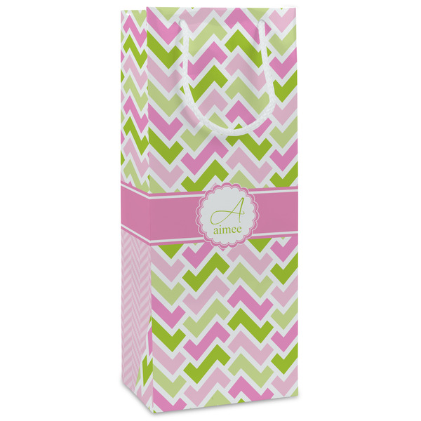 Custom Pink & Green Geometric Wine Gift Bags - Matte (Personalized)