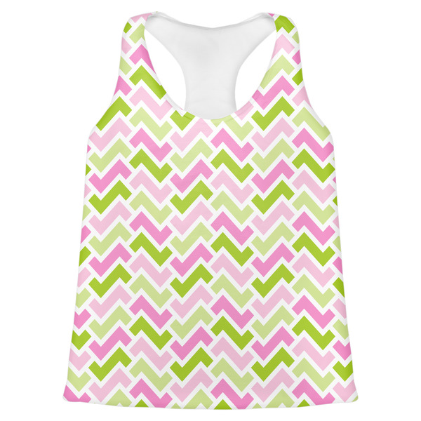 Custom Pink & Green Geometric Womens Racerback Tank Top - 2X Large