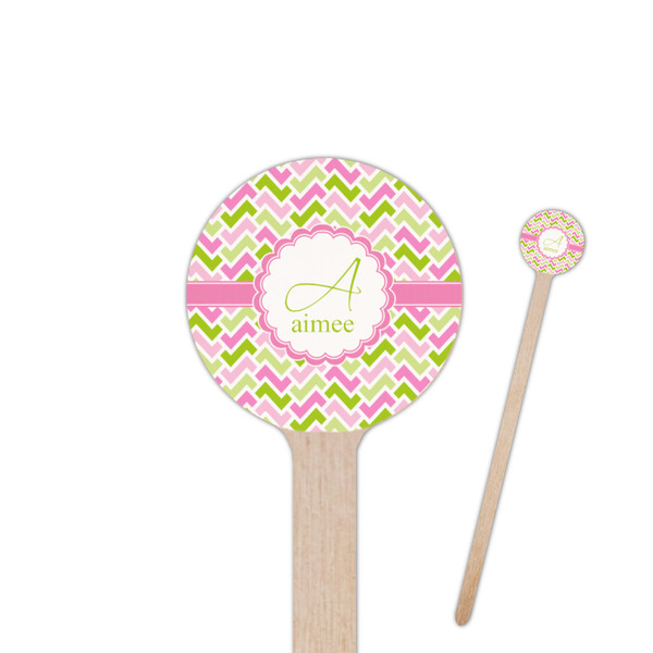 Custom Pink & Green Geometric 7.5" Round Wooden Stir Sticks - Single Sided (Personalized)