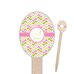 Pink & Green Geometric Oval Wooden Food Picks - Single Sided (Personalized)