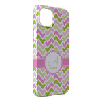 Pink & Green Geometric iPhone Case - Plastic - iPhone 14 Pro Max (Personalized)