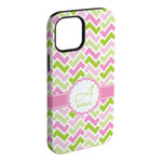 Pink & Green Geometric iPhone Case - Rubber Lined - iPhone 15 Plus (Personalized)