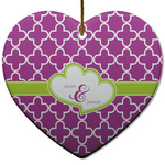 Clover Heart Ceramic Ornament w/ Couple's Names