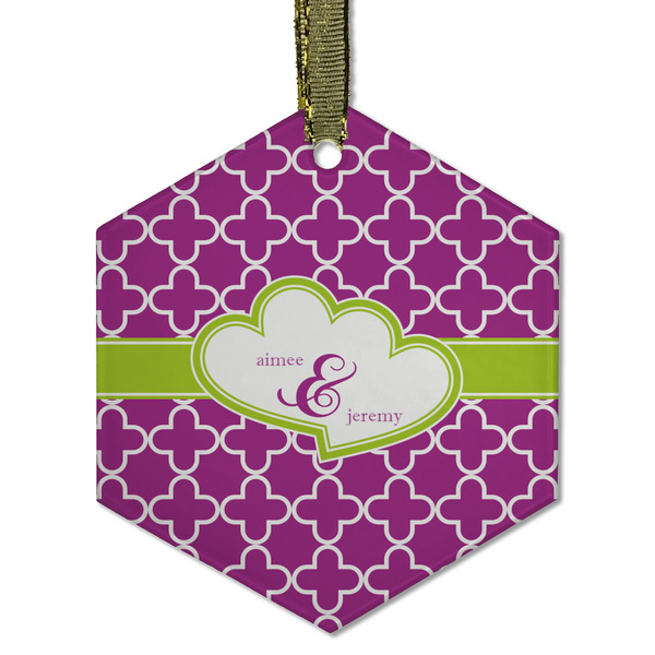 Custom Clover Flat Glass Ornament - Hexagon w/ Couple's Names