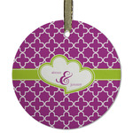 Clover Flat Glass Ornament - Round w/ Couple's Names