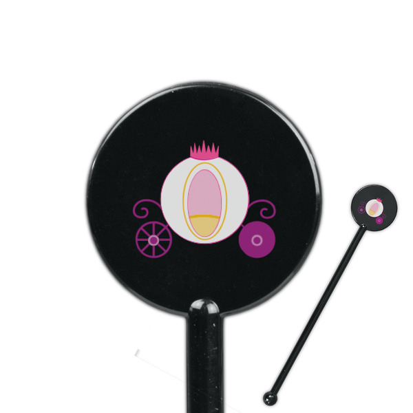 Custom Princess Carriage 5.5" Round Plastic Stir Sticks - Black - Double Sided