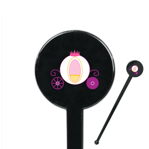 Custom Princess Carriage 7" Round Plastic Stir Sticks - Black - Single Sided