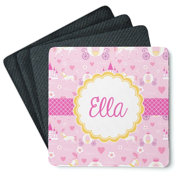 Custom Princess Carriage Square Rubber Backed Coasters - Set of 4 (Personalized)