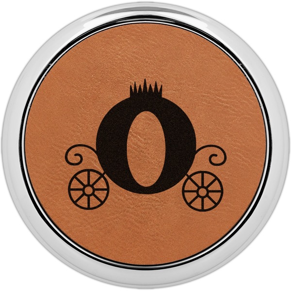 Custom Princess Carriage Leatherette Round Coaster w/ Silver Edge