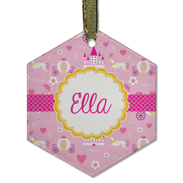 Custom Princess Carriage Flat Glass Ornament - Hexagon w/ Name or Text