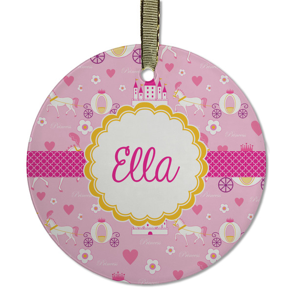 Custom Princess Carriage Flat Glass Ornament - Round w/ Name or Text