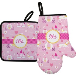 Princess Carriage Right Oven Mitt & Pot Holder Set w/ Name or Text