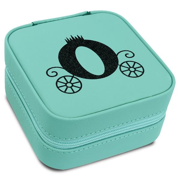 Custom Princess Carriage Travel Jewelry Box - Teal Leather