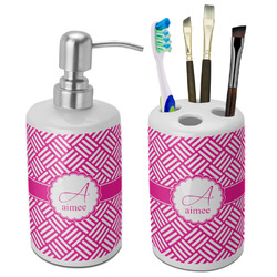 Square Weave Ceramic Bathroom Accessories Set (Personalized)