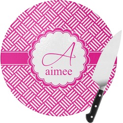 Square Weave Round Glass Cutting Board (Personalized)