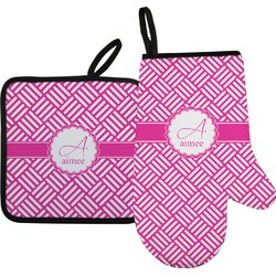 Square Weave Right Oven Mitt & Pot Holder Set w/ Name and Initial