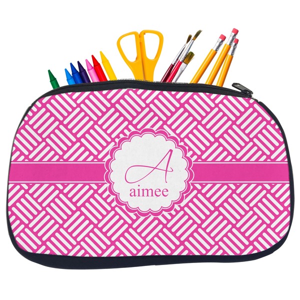 Custom Square Weave Neoprene Pencil Case - Medium w/ Name and Initial